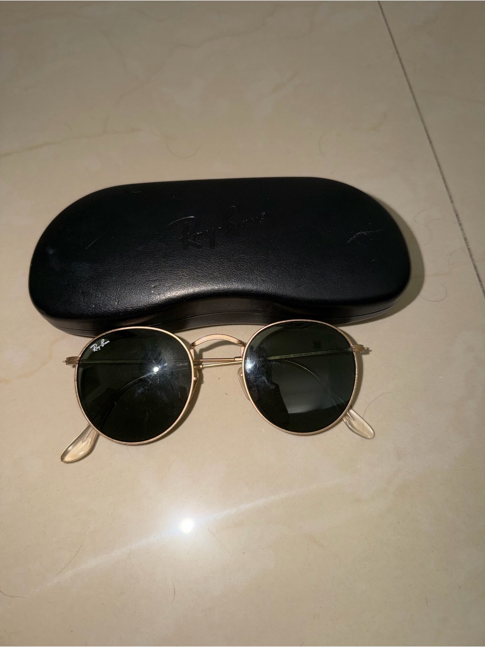 Ray-Ban Round Metal Sunglasses - Gold Frame with Black/Green Lenses